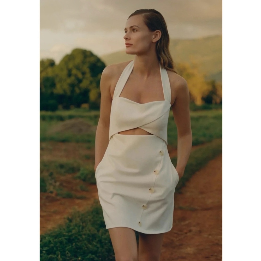 Anthropologie Mare Mare Strapless Halter Tube‎ Mini Dress M White Denim Bridal